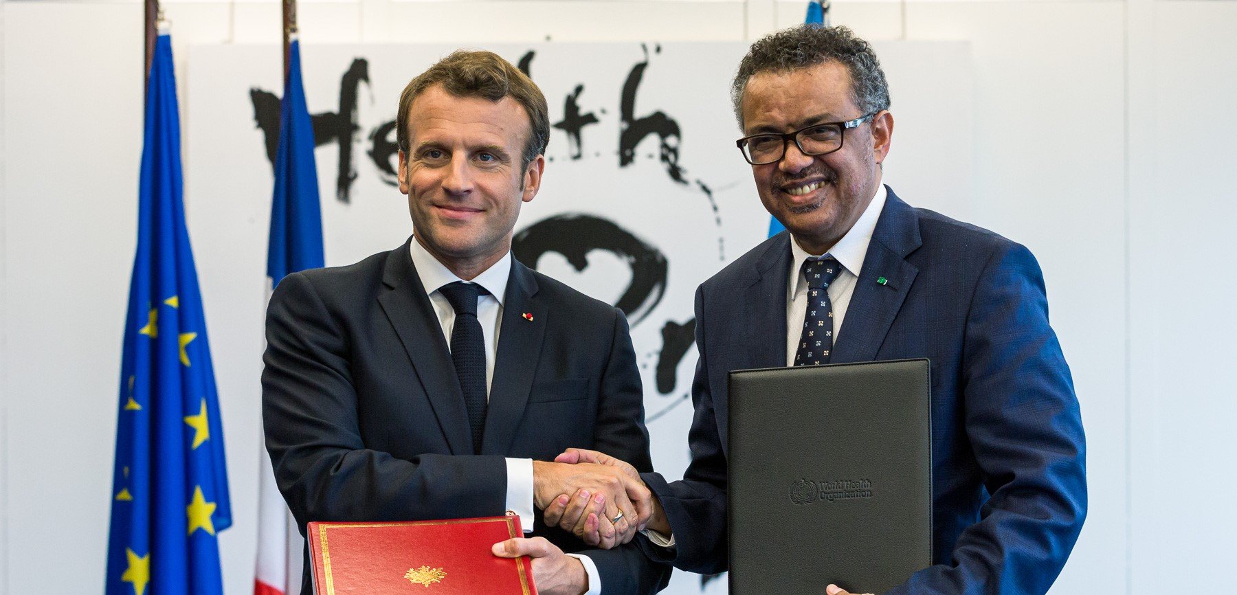 Emmanuel Macron, President of the French Republic and Dr Tedros Adhanom Ghebreyesus, WHO Director-General