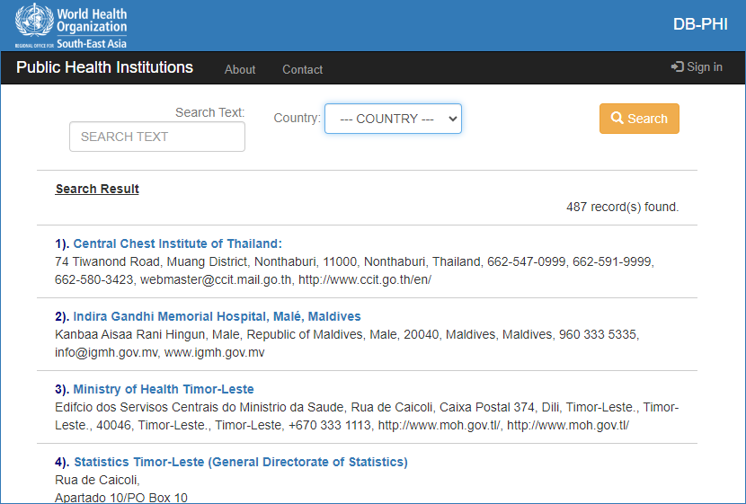 SEAR - Digital Online Database of Public Health Institutions